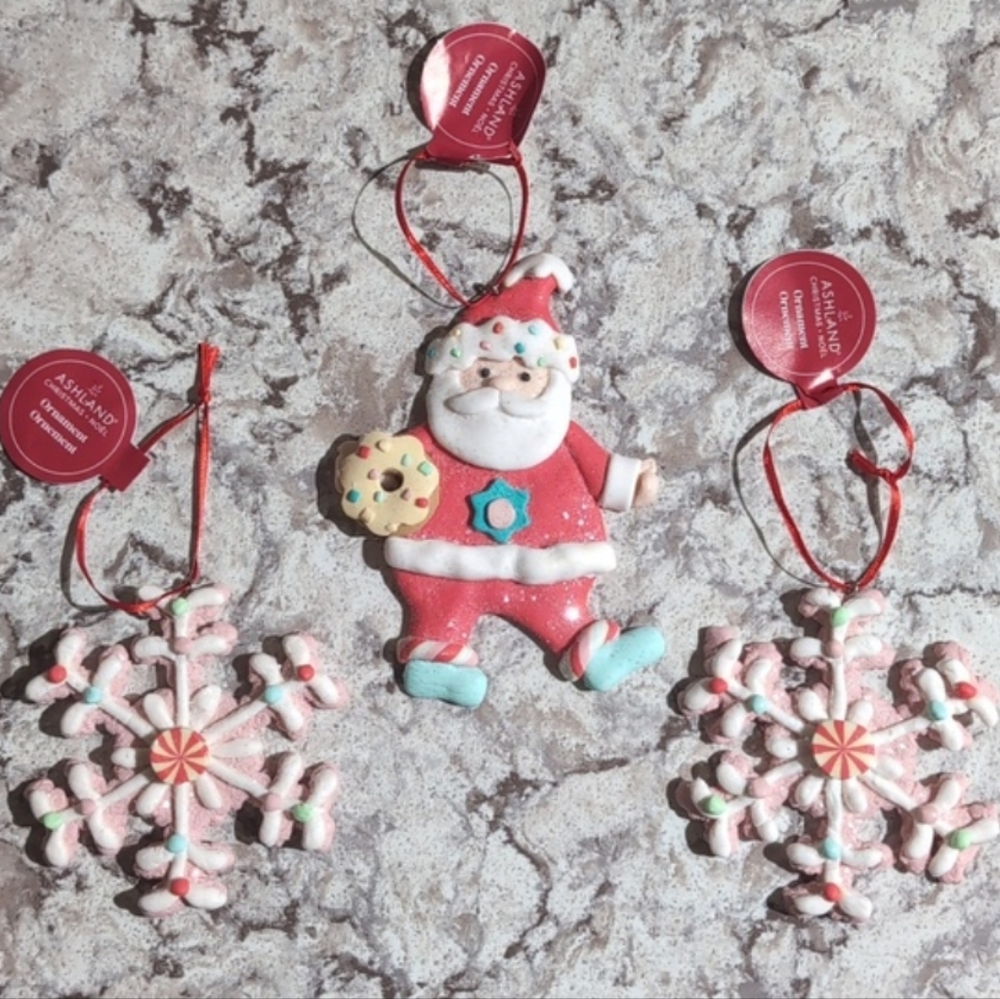 Ashland Festive Iced Cookie Clay Ornaments, 3 Pack, Pastel w/ Allover Shimmer 🎅